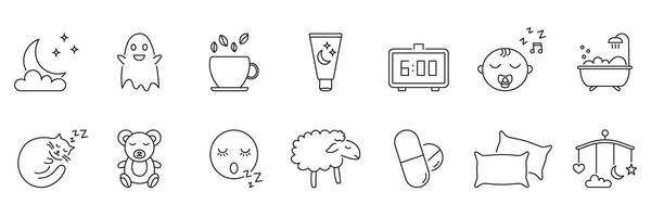 Sleep And Relaxation Line Icon Set. Nighttime Routine, Restful Sleep, And Relaxation Outline Symbols Collection. Editable Stroke. Isolated Illustration vector