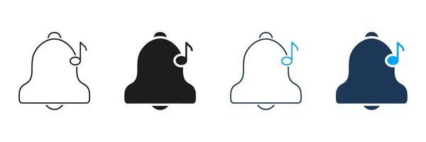 Bell With Musical Note Line And Solid Icon Set. Notification Sound, Alert Tone, And Ringtone Symbol Collection. Audio Reminder And Alarm Concept. Isolated Illustration vector