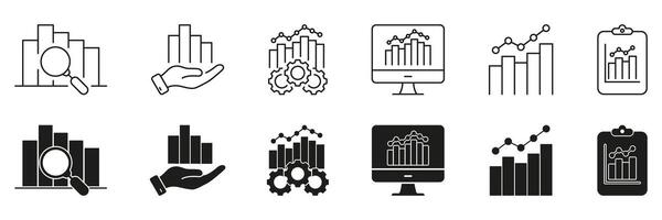 Bar Chart Analysis Line And Solid Icon Set. Business Intelligence, Market Research, And Performance Metrics Symbol Collection. Financial And Statistical Insights. Isolated Illustration vector