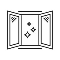 Open Window With Sparkles Line Icon. Fresh Air, Cleanliness, And Ventilation Outline Symbol. Home Environment And Hygiene Concept. Editable Stroke. Isolated Illustration vector