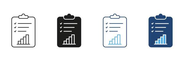 Clipboard With Checklist And Bar Graph Line And Solid Icon Set. Task Management, Progress Tracking, And Performance Analysis Symbol Collection. Productivity Tools. Isolated Illustration vector