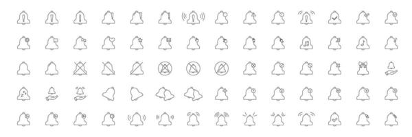 Notification Bell Icon Set. Alert, Reminder, And Notification Symbol Collection. Includes Variations For Settings, Messages, Mute, And More. Editable Stroke. Isolated Illustration vector