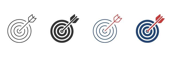 Target With Arrow Line And Solid Icon Set. Precision, Goal Achievement, And Success Symbol Collection. Business Strategy And Focus Representation. Isolated Illustration vector