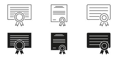 Certificate With Ribbon Line And Solid Icon Set. Achievement, Recognition, And Award Symbol Collection. Educational And Professional Certification Design. Isolated Illustration vector