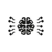 Pixelated Brain With Neural Connections Icon. Artificial Intelligence, Neural Networks, And Cognitive Computing Symbol. Isolated Illustration vector