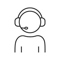 Customer Support Representative With Headset Line Icon. Call Center, Customer Service, Technical Assistance Outline Symbol. Communication And Help Desk. Editable Stroke. Isolated Illustration vector