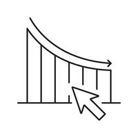 Declining Graph With Arrow Cursor Line Icon. Economic Downturn, Market Analysis, And Financial Decline Outline Symbol. Business Performance Tracking. Editable Stroke. Isolated Illustration vector