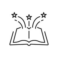 Open Book With Stars Line Icon. Imagination, Creativity, And Knowledge Explosion Outline Symbol. Educational Inspiration And Learning Concept. Editable Stroke. Isolated Illustration vector