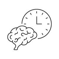Brain With Clock Line Icon. Time Management, Cognitive Function, And Mental Efficiency Outline Symbol. Productivity And Focus Enhancement. Editable Stroke. Isolated Illustration vector
