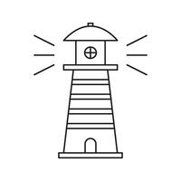 Lighthouse With Light Rays Line Icon. Navigation, Safety, And Coastal Guidance Outline Symbol. Maritime Beacon For Ships. Editable Stroke. Isolated Illustration vector