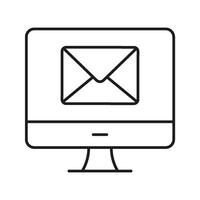 Computer With Email Envelope Line Icon. Digital Communication And Online Messaging Outline Symbol. Email Notification And Internet Correspondence. Editable Stroke. Isolated Illustration vector