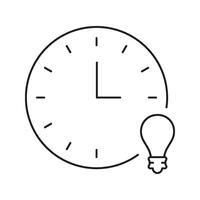 Clock With Light Bulb Line Icon. Time Management And Creative Thinking Outline Symbol. Innovation And Productivity Concept. Editable Stroke. Isolated Illustration vector