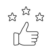 Thumbs Up With Stars Line Icon. Positive Feedback, Customer Satisfaction, And Quality Approval Outline Symbol. Rating And Review Concept. Editable Stroke. Isolated Illustration vector