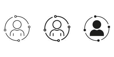 User Profile With Network Line And Solid Icon Set. Social Connection, Networking, Community Engagement Silhouette Symbol Collection. User Interaction And Connectivity. Isolated Illustration vector