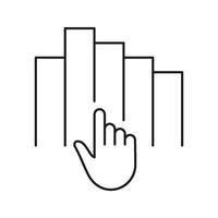 Hand Touching Bar Graph Line Icon. Data Interaction, Analytics, And User Engagement Outline Symbol. Business Intelligence And Visualization. Editable Stroke. Isolated Illustration vector