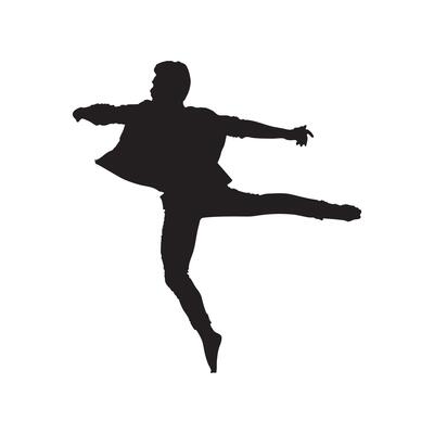 Silhouette of a dancing human model in motion, shadow dance illustration art.