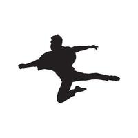 Silhouette of a male dancer in an action pose, showcasing a slim man in a dynamic dance movement. vector