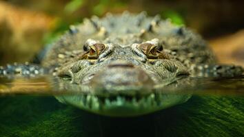Crocodile swimming in clear water with eyes just above the surface during daylight hours photo