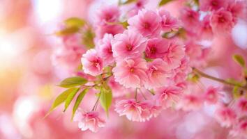 Cherry blossoms bloom vibrantly in spring, showcasing delicate pink petals in a lush garden photo