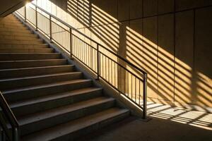 The play of light and shadows on the concrete staircase creates a beautiful pattern. photo