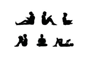Silhouette Set of Boys and Girls Reading Books in Different Poses and Positions vector