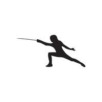Dynamic Illustration of Fencers in Action Featuring Black Silhouettes Athletes Engaged in a Sword Duel Showcasing Competitive Fencing Poses Isolated on a Clean White Background vector