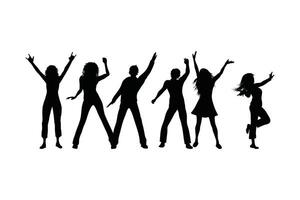 Silhouette Set of Men and Women Dancing in Various Poses with Raised Hands and Profiles Business Group Illustration in Black Isolated on White Background vector