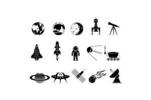 Silhouette Set of Space Technology Icons Spacecraft and Equipment Collection for Web and Design Use vector