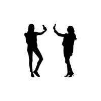 Silhouette Set of Women Taking Selfies with Mobile Phones Collection Featuring Various Poses and Smartphone Angles on a White Background vector
