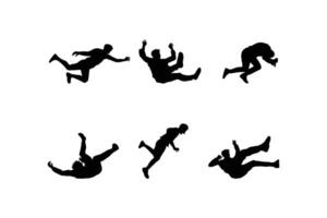 Dynamic Silhouette Set of Men and Women Falling Floating and Flying Through the Air Depicting Gravity Defying Poses and Motion for Sky and Movement Themed Designs vector