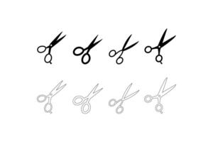Complete Pattern Set of Scissors in Silhouette and Outline Format Showcasing Classic and Modern Cutting Tool Designs for Graphic and Craft Projects vector