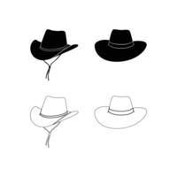 Comprehensive Cowboy Hat Silhouette and Outline Set Featuring Traditional Western Headwear Icons in Flat Style for Digital Design and Web Applications on a Clean White Background vector