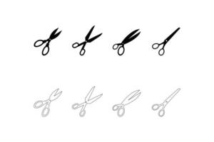 Versatile Design Pack of Scissors Silhouettes and Line Art Icons Arranged in Seamless Patterns on White Background Ideal for Digital Art and Craft Themes vector