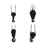Crane Hook Silhouette Set Industrial Lifting Hook Icons and Illustrations in Black and White for Construction and Heavy Equipment Design Projects vector