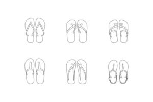 Minimalist Flip Flops Outline Icon Collection Featuring Sandals Slippers and Footwear in Simple Black and White Contour Style Perfect for Web Design Mobile Apps and Summer Fashion Illustrations vector