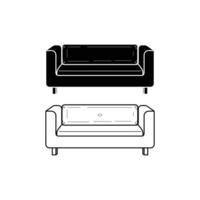 Full Collection of Hand Drawn Sofa Icons in Silhouette and Outline Style for Elegant Living Room and Interior Layout Concepts vector