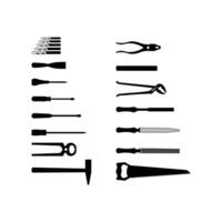 Comprehensive Silhouette Set of Repair Tools Black Icons for Web Design Print Media and Technical Illustrations Isolated on White Background vector