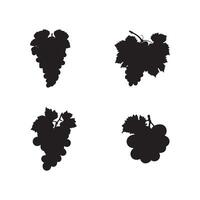 Grapes Icon and Silhouette Set Featuring Grapevine with Leaf Wine Symbol and Fruit Pictograms Isolated on White Background vector