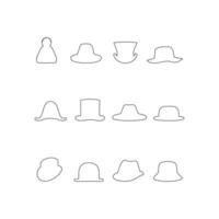 Comprehensive Collection of Retro and Cowboy Hat Outlines Set Featuring Classic Top Hats and Western Headwear in Minimal Flat Line Style for Web Design and Creative Illustrations on White Background vector