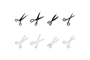 Extensive Black Scissors Silhouette and Outline Icon Set Featuring Diverse Blade Styles and Handle Designs Perfect for Design Elements and Background Patterns vector