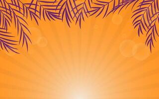 summer retro background design illustration in orange color with palm leaves for festival music background vector