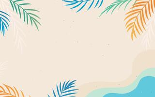 summer background design illustration. summer beach scene with colorful palm leaves vector
