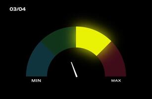 Futuristic Gauge Meter Element. Neon Speedometer Dashboard Graphic. SciFi Performance Level Indicator. vector