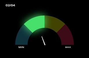 Futuristic Gauge Meter UI Element. Neon Speedometer Dashboard Graphic. SciFi Performance Level Indicator. vector