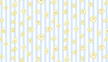 Seamless popcorn pattern with blue vertical stripes. Hand drawn caramel popcorn vector