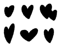 Set of black heart icons on transparent background. Minimal love symbols, logo variations, and simple hearts for Valentines Day, health, medicine, or romantic design. vector