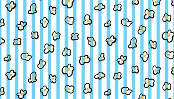 popcorn pattern with blue vertical stripes. Hand drawn caramel popcorn in doodle style vector