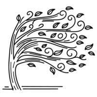 Stylized tree outline with swirling branches and leaves in minimalist design vector