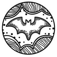 stylized bat icon in black and white line art with geometric patterns vector