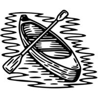 Retro rowboat sketch with paddle on rippling water vector